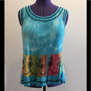 Sleeveless Top 1X multicolored embroidered trim